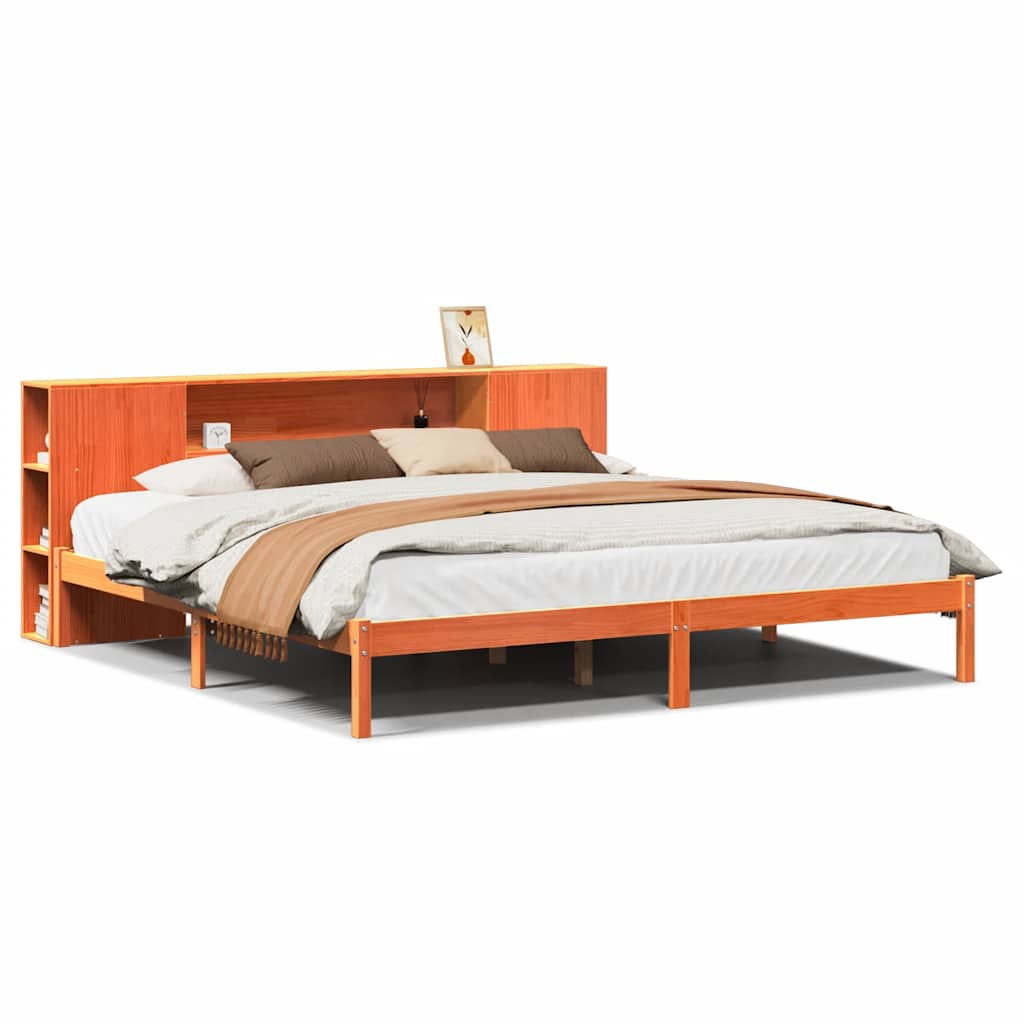 Krevet s regalom za knjige bez madraca 200x200 cm od borovine