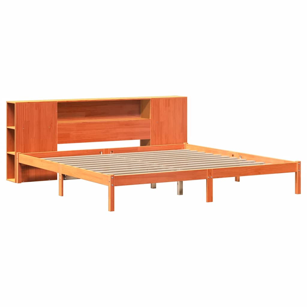 Krevet s regalom za knjige bez madraca 200x200 cm od borovine