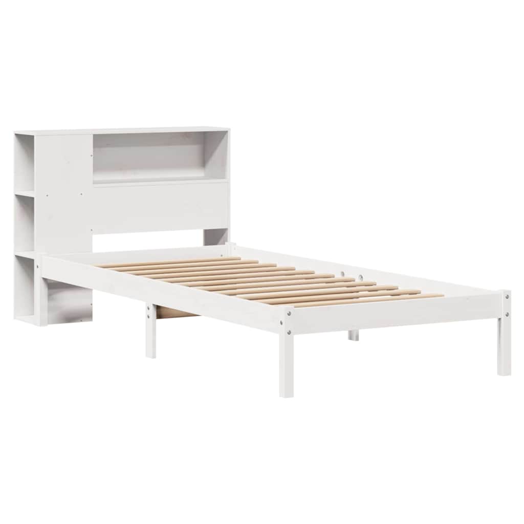 Krevet s regalom za knjige bez madraca bijeli 75x190cm borovina