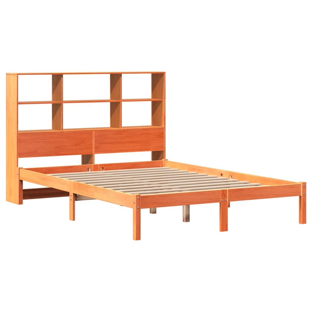 Krevet s regalom za knjige bez madraca 135 x 190 cm od borovine