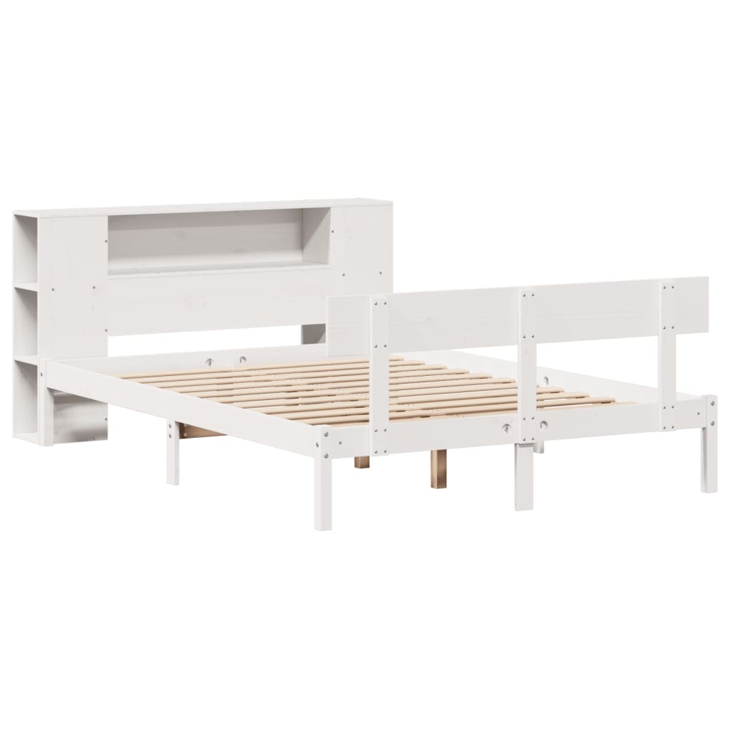 Krevet s regalom z knjige bez madraca bijeli 140x190cm borovina