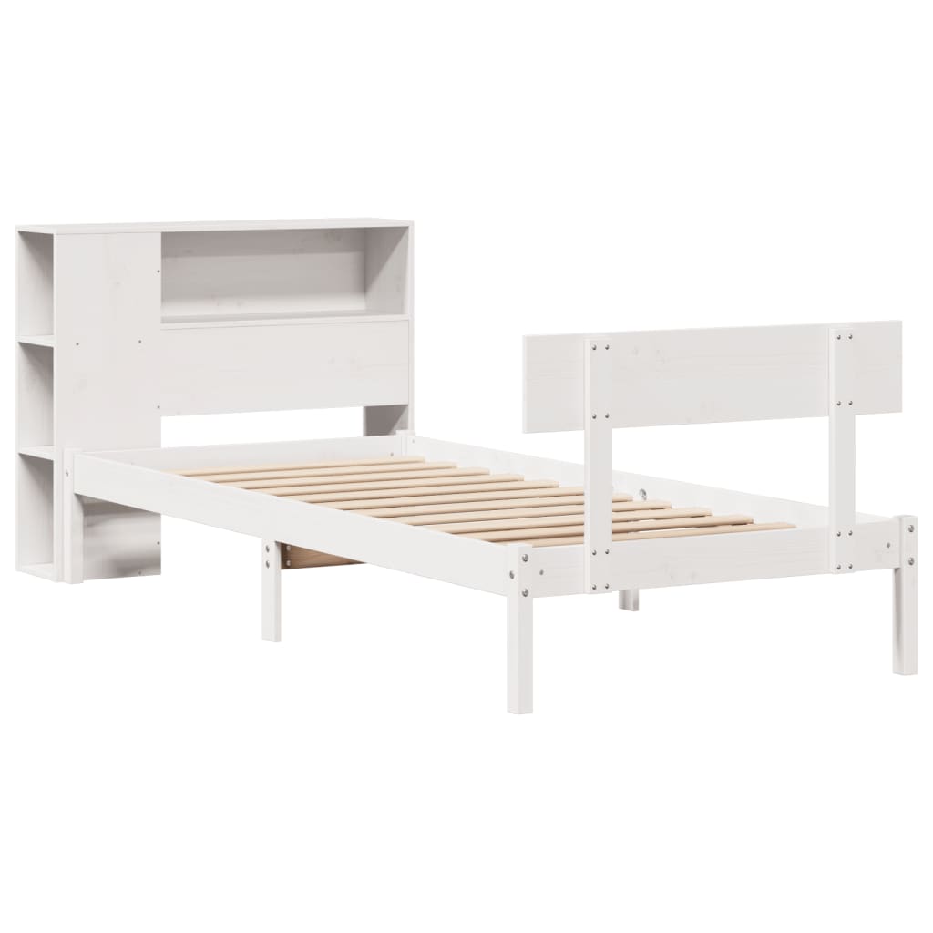 Krevet s regalom za knjige bez madraca bijeli 75x190cm borovina