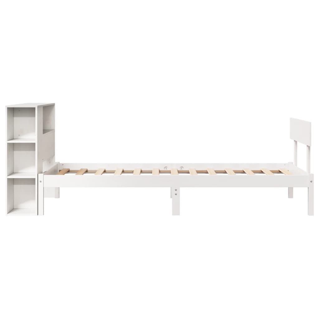 Krevet s regalom za knjige bez madraca bijeli 75x190cm borovina