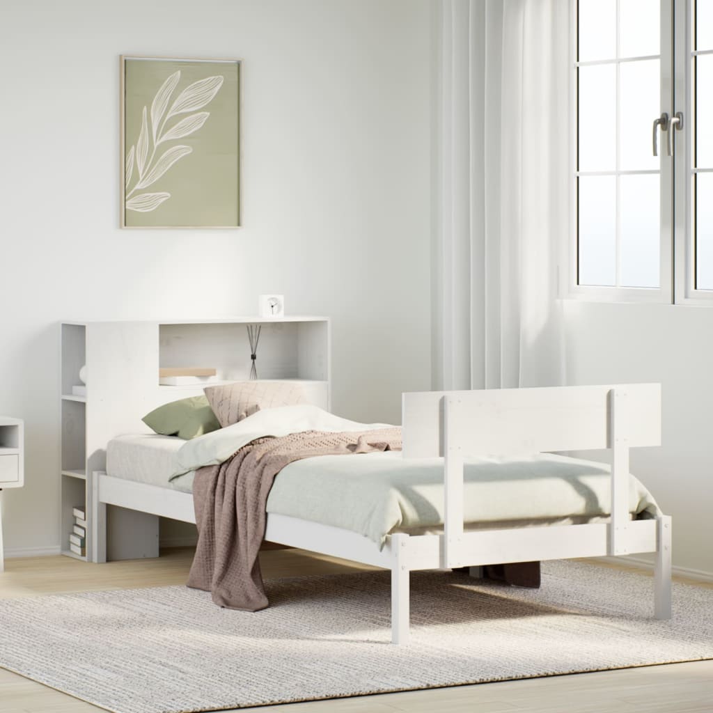 Krevet s regalom za knjige bez madraca bijeli 75x190cm borovina