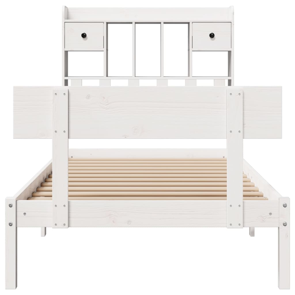 Krevet s regalom za knjige bez madraca bijeli 75x190cm borovina