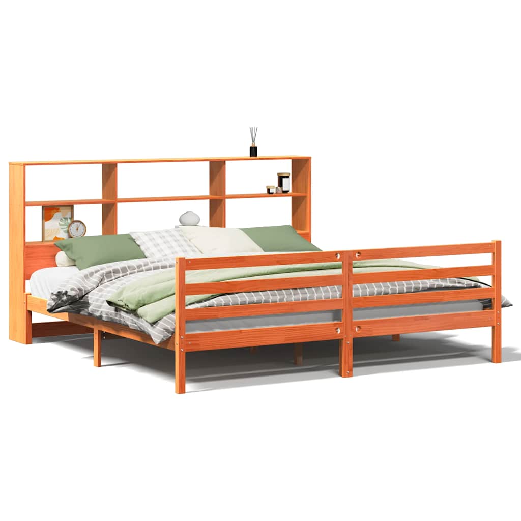 Krevet s regalom za knjige bez madraca 200x200 cm masivno drvo