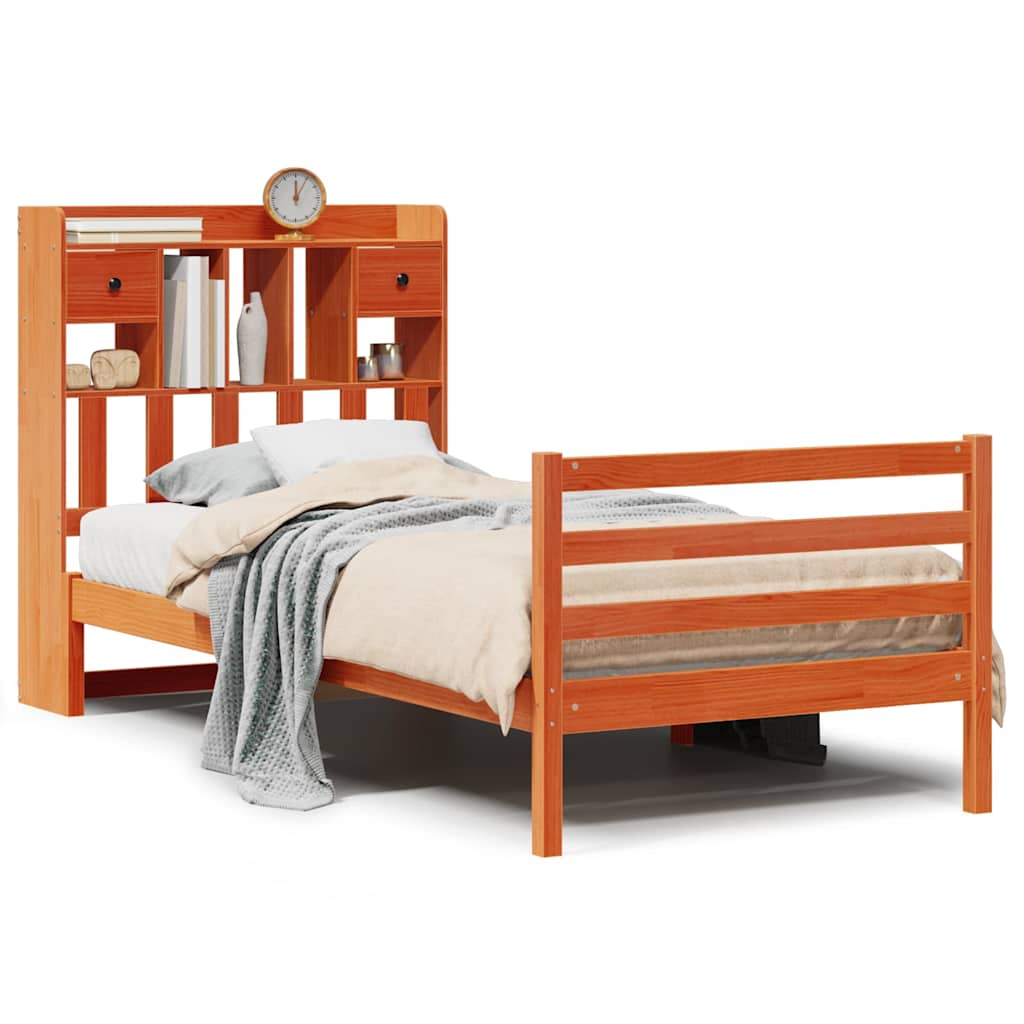 Krevet s regalom za knjige bez madraca 75 x 190 cm od borovine