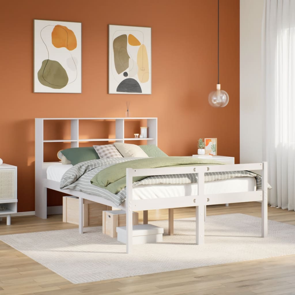 Krevet s regalom z knjige bez madraca bijeli 160x200cm borovina