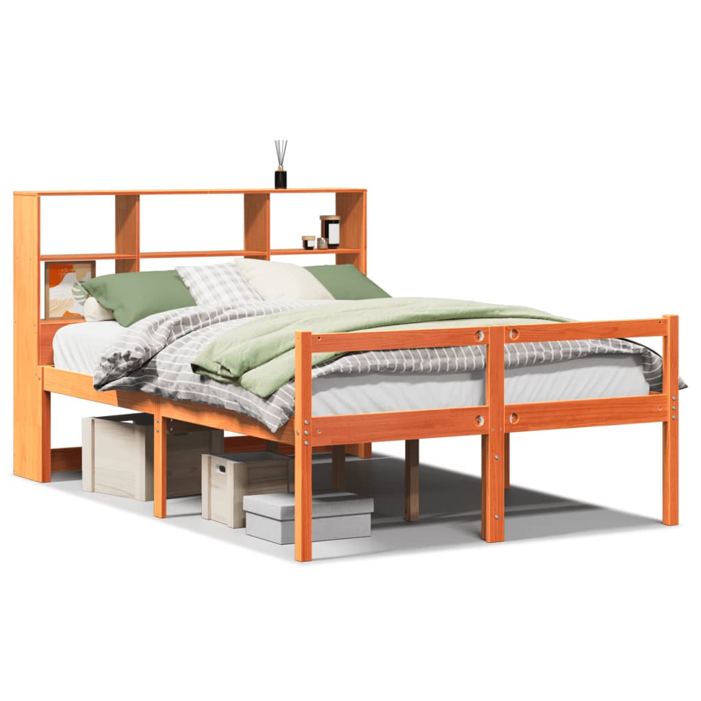 Krevet s regalom za knjige bez madraca 140x190 cm masivno drvo