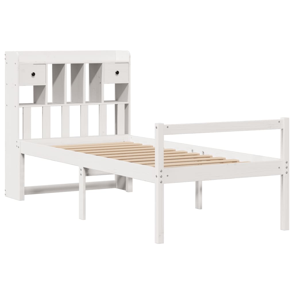 Krevet s regalom za knjige bez madraca bijeli 75x190cm borovina