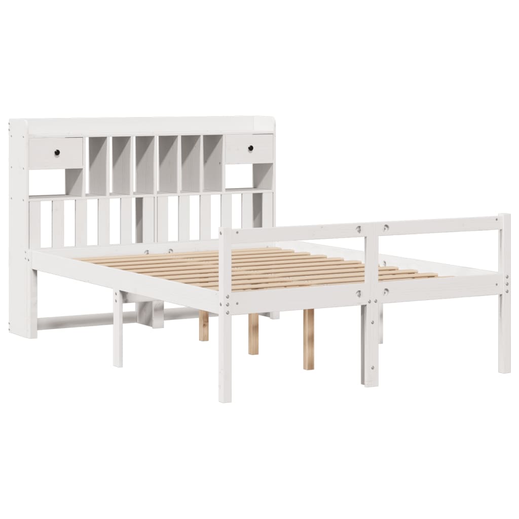 Krevet s regalom z knjige bez madraca bijeli 140x190cm borovina