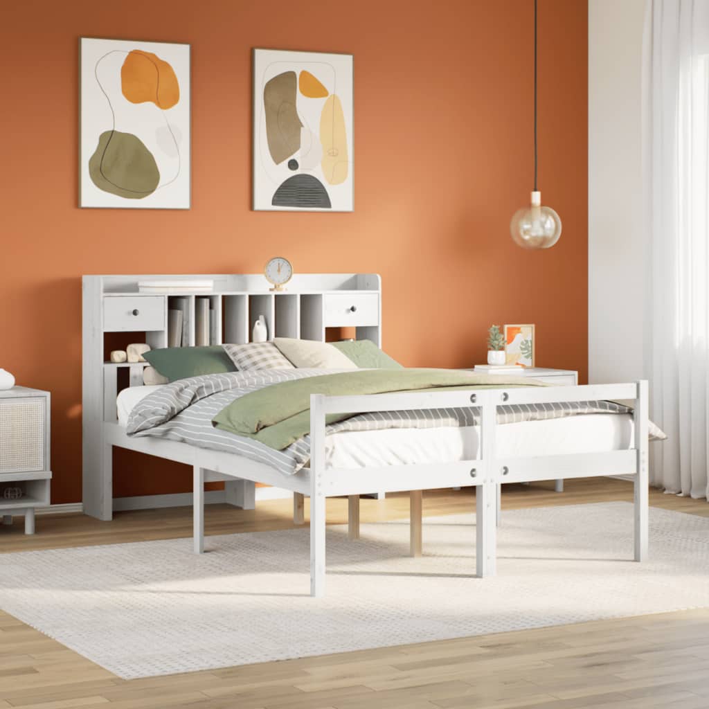 Krevet s regalom z knjige bez madraca bijeli 140x190cm borovina