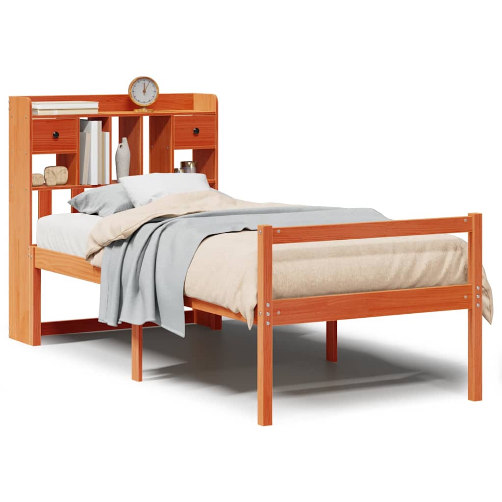 Krevet s regalom za knjige bez madraca 75 x 190 cm od borovine