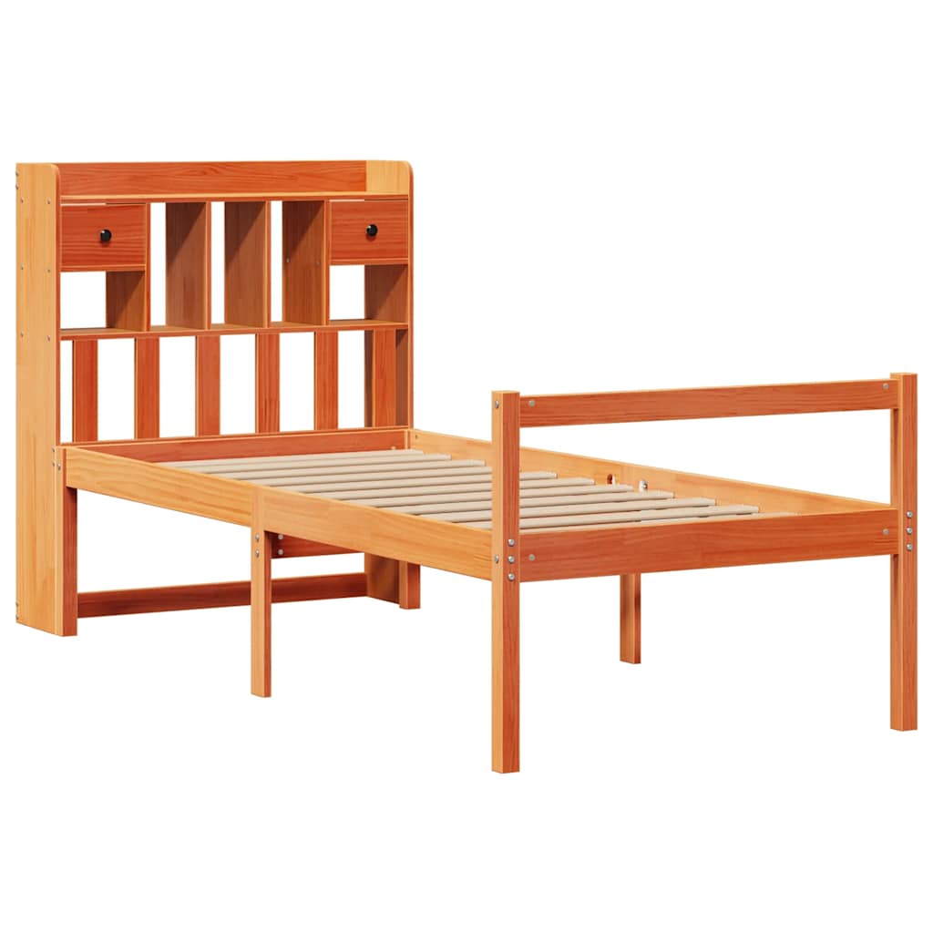 Krevet s regalom za knjige bez madraca 75 x 190 cm od borovine