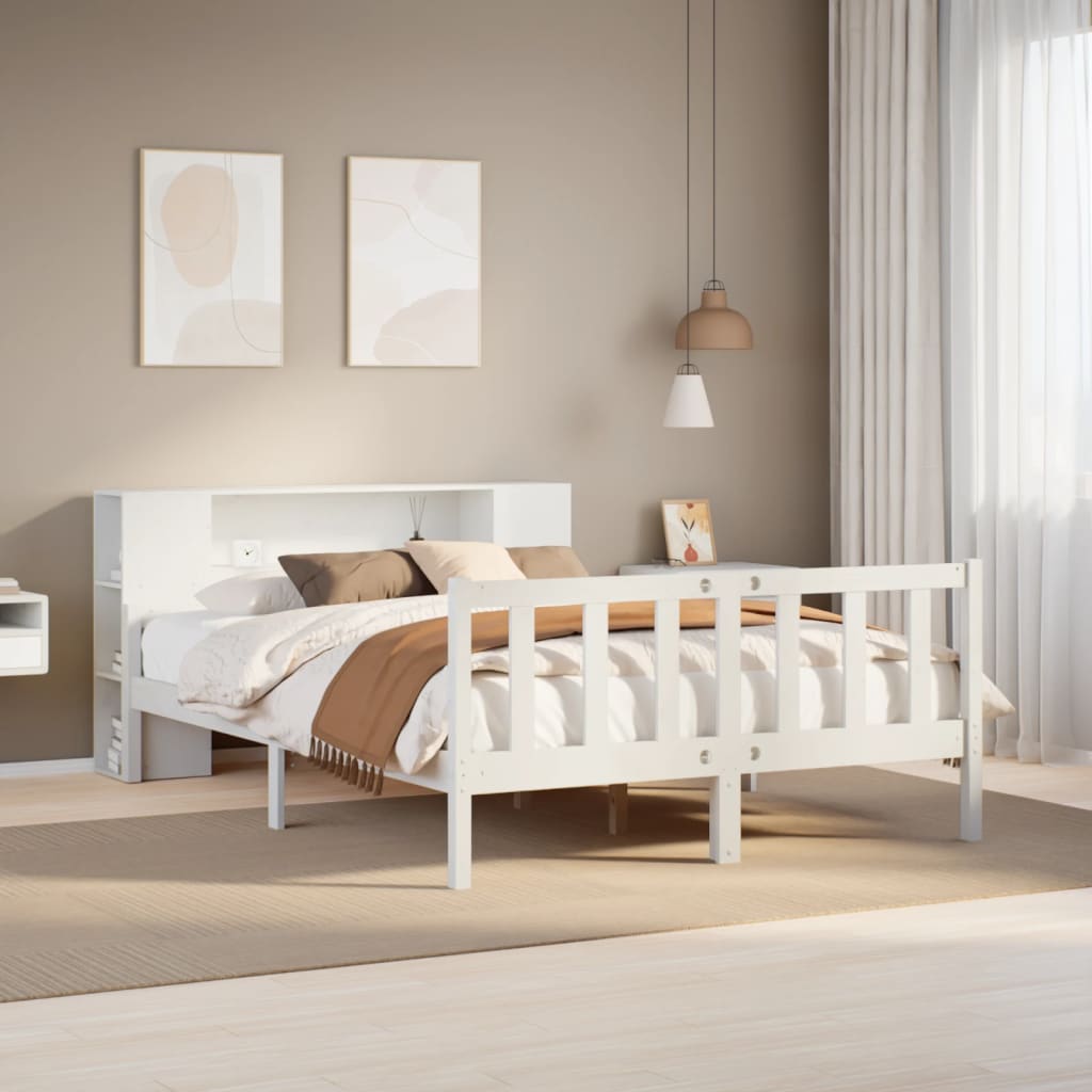 Krevet s regalom z knjige bez madraca bijeli 150x200cm borovina