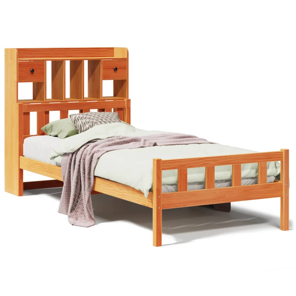 Krevet s regalom za knjige bez madraca 75 x 190 cm od borovine
