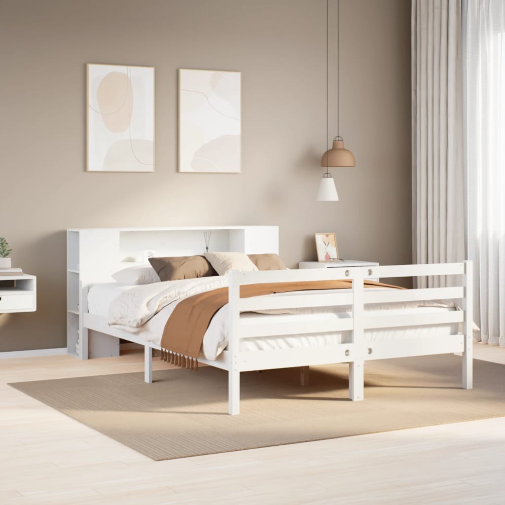 Krevet s regalom z knjige bez madraca bijeli 150x200cm borovina