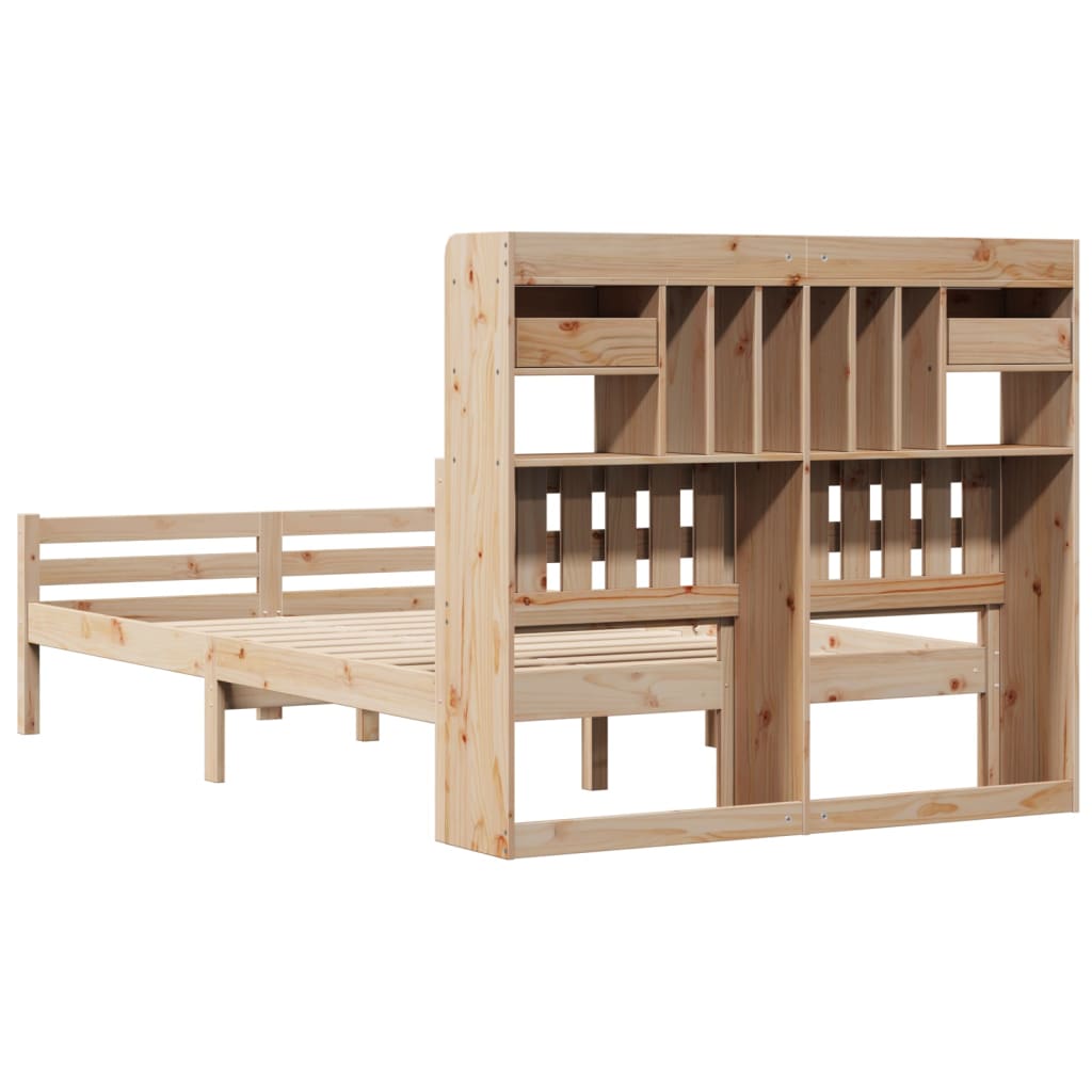 Krevet s regalom za knjige bez madraca 135x190 cm od borovine