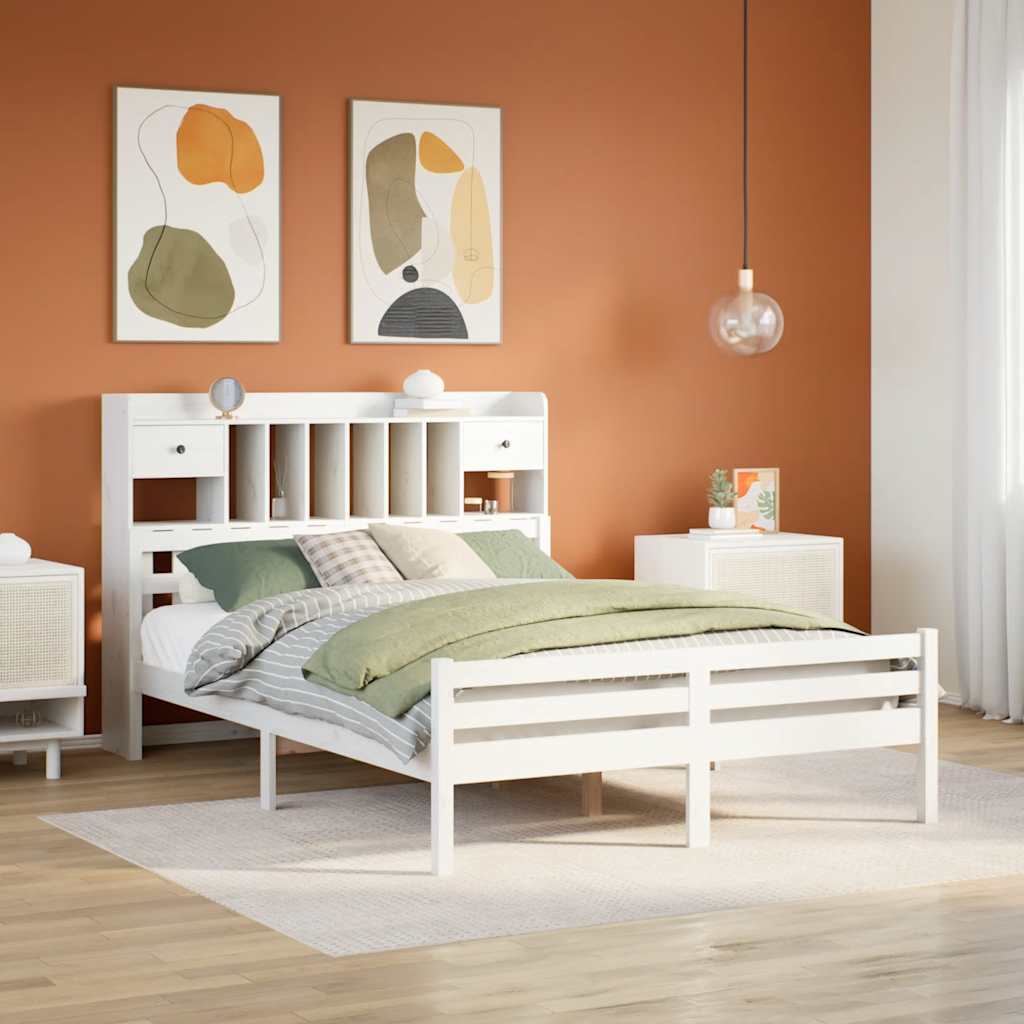 Krevet s regalom z knjige bez madraca bijeli 150x200cm borovina