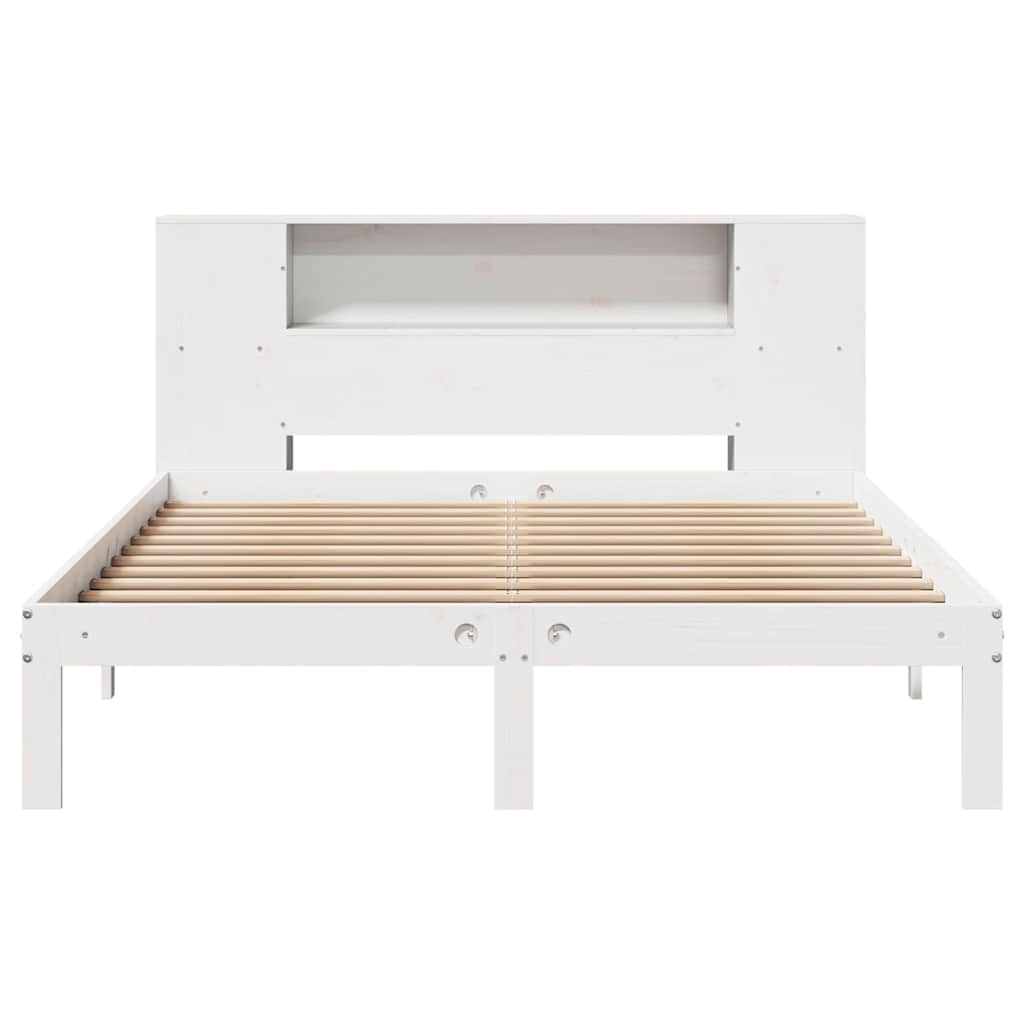 Krevet s regalom z knjige bez madraca bijeli 135x190cm borovina