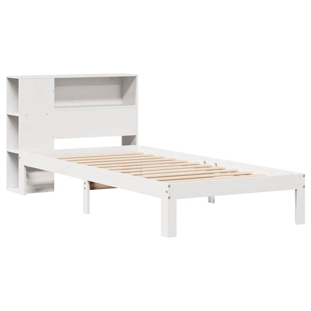 Krevet s regalom za knjige bez madraca bijeli 75x190cm borovina