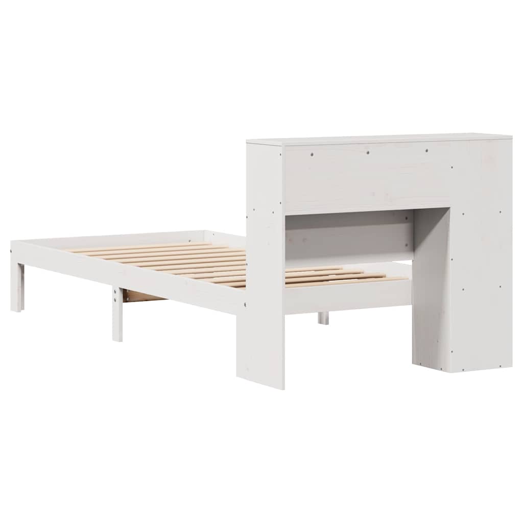 Krevet s regalom za knjige bez madraca bijeli 75x190cm borovina