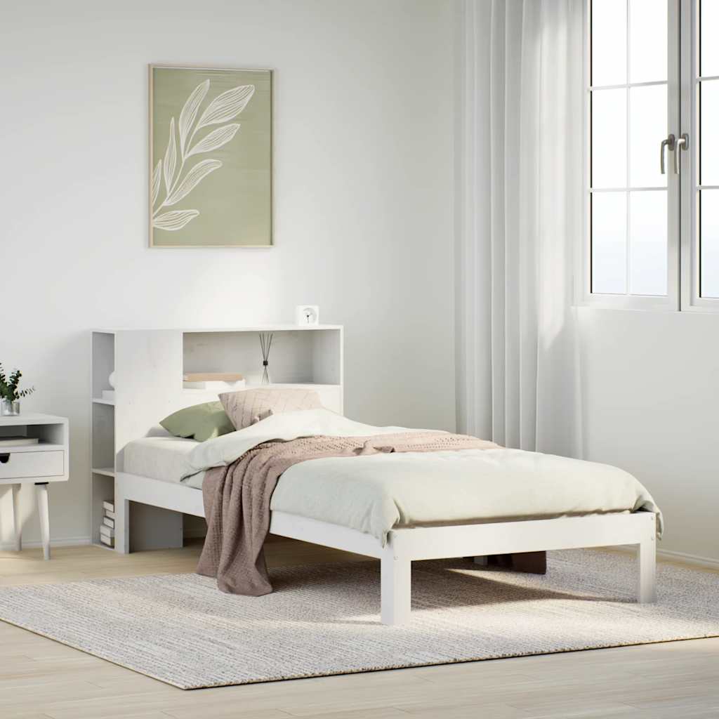 Krevet s regalom za knjige bez madraca bijeli 75x190cm borovina