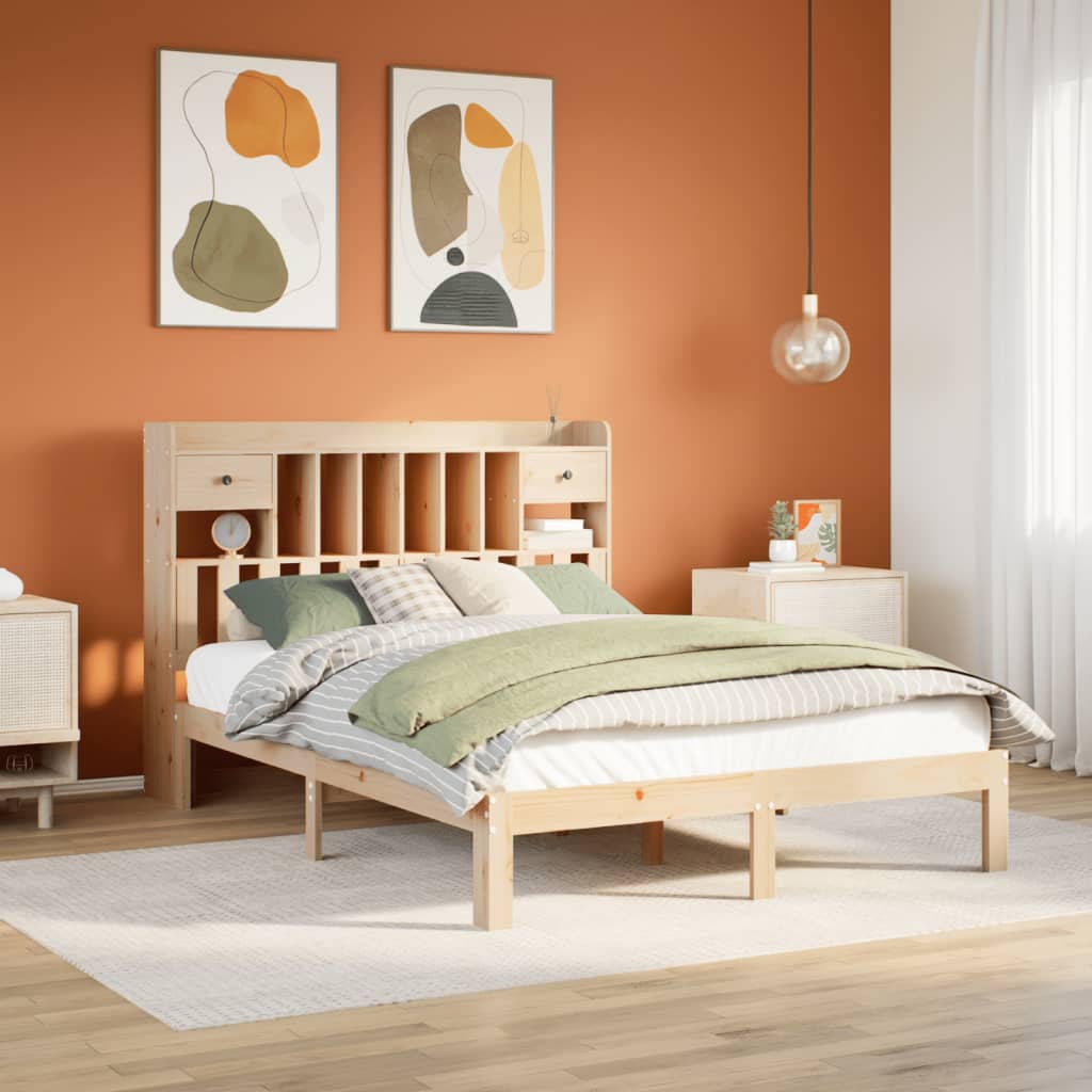 Krevet s regalom za knjige bez madraca 140x190 cm od borovine