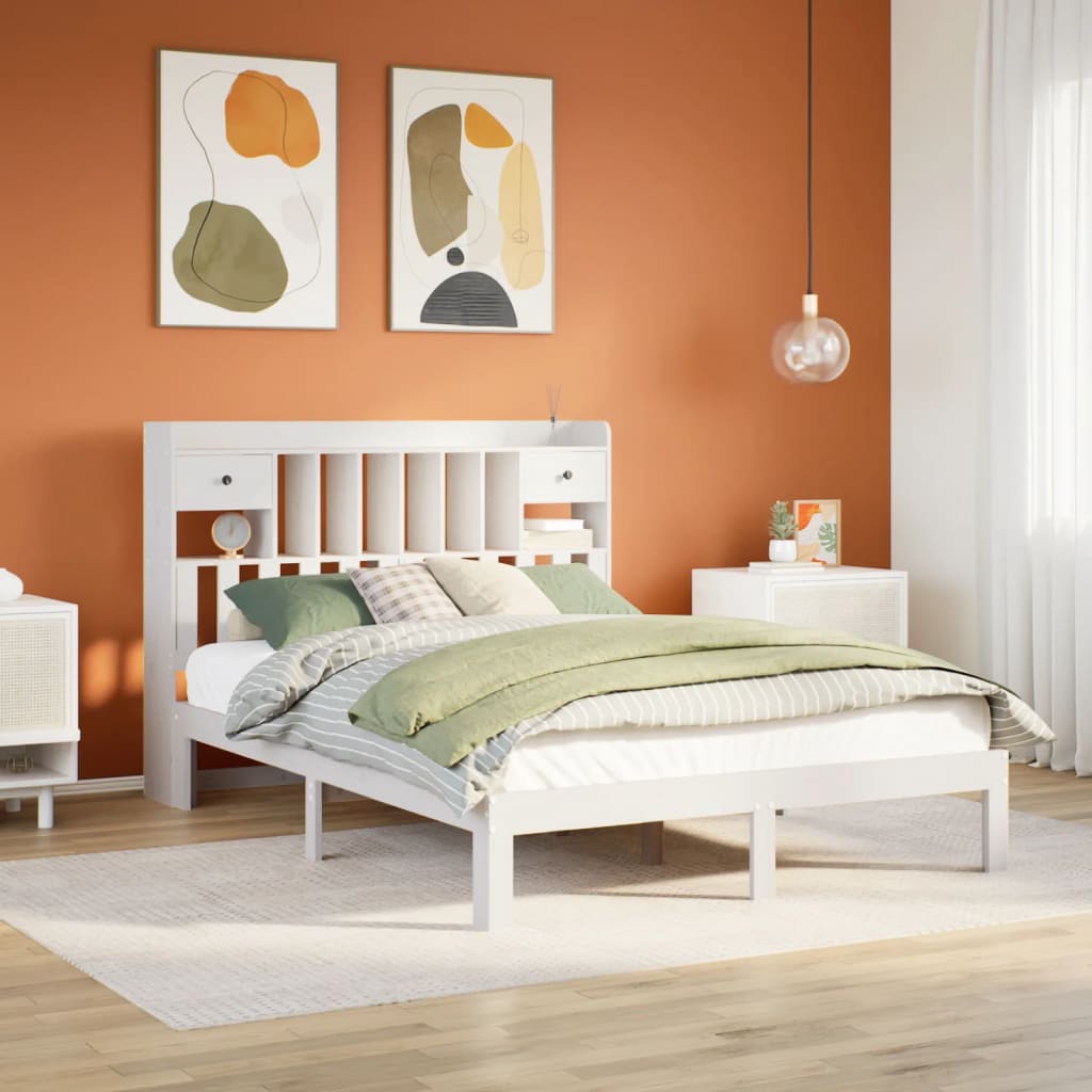 Krevet s regalom z knjige bez madraca bijeli 140x190cm borovina