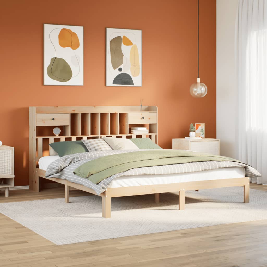 Krevet s regalom za knjige bez madraca 180x200 cm od borovine