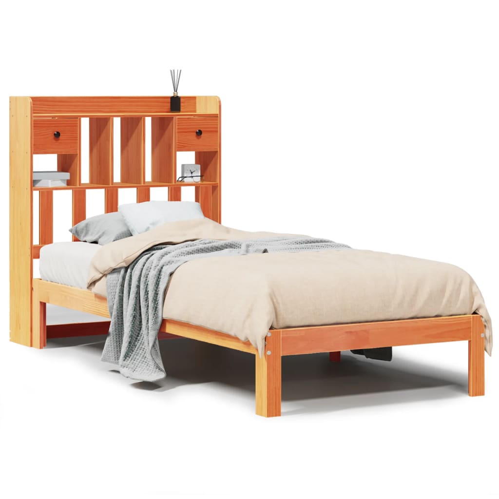 Krevet s regalom za knjige bez madraca 75 x 190 cm od borovine