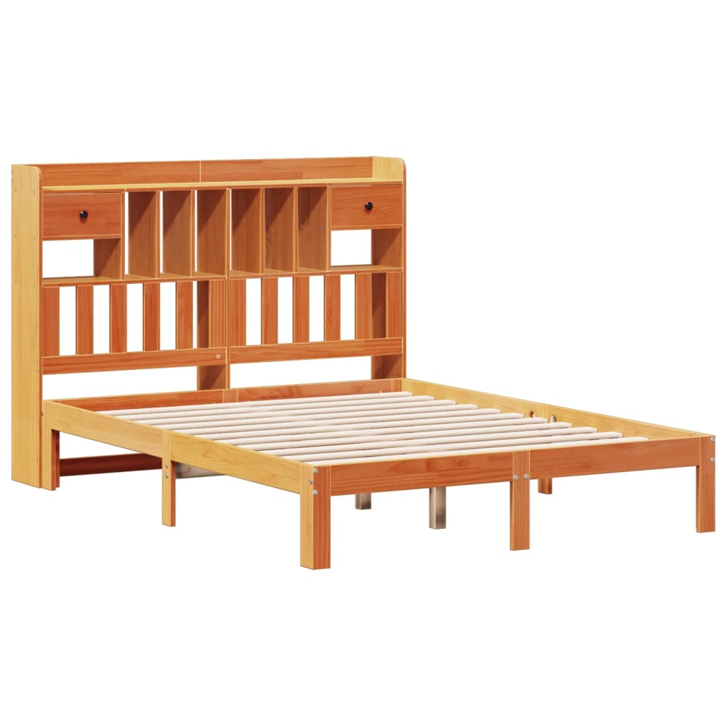 Krevet s regalom za knjige bez madraca 140 x 190 cm od borovine