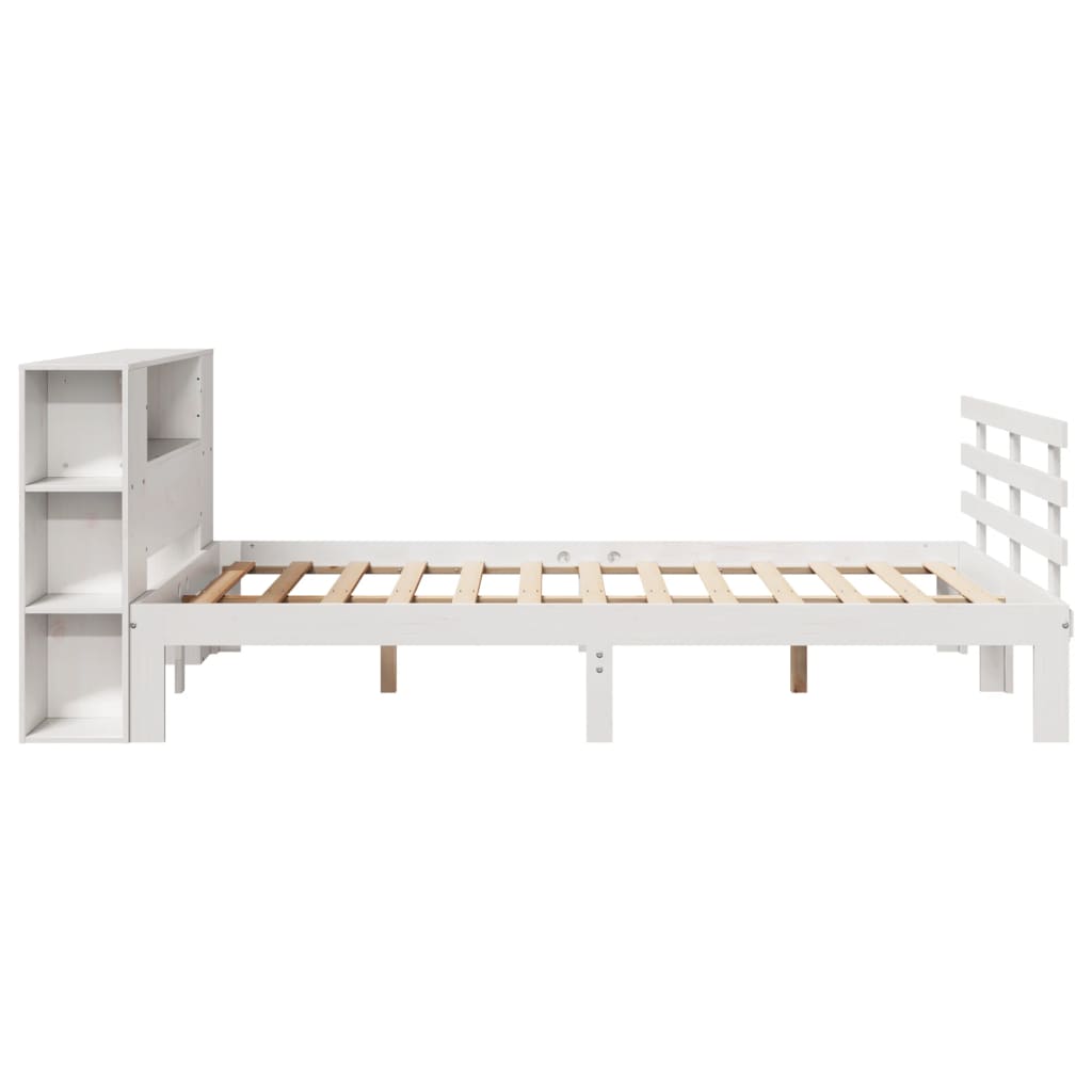 Krevet s regalom z knjige bez madraca bijeli 150x200cm borovina