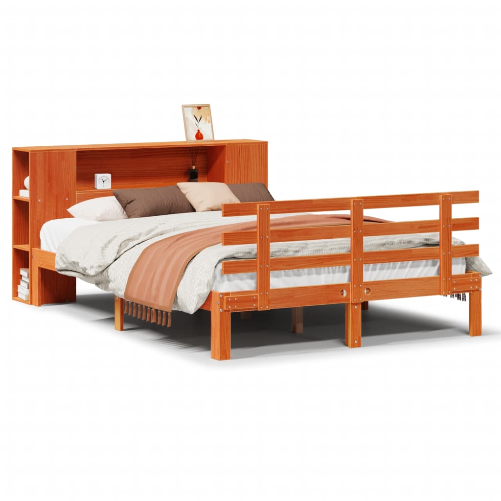 Krevet s regalom za knjige bez madraca 140 x 190 cm od borovine