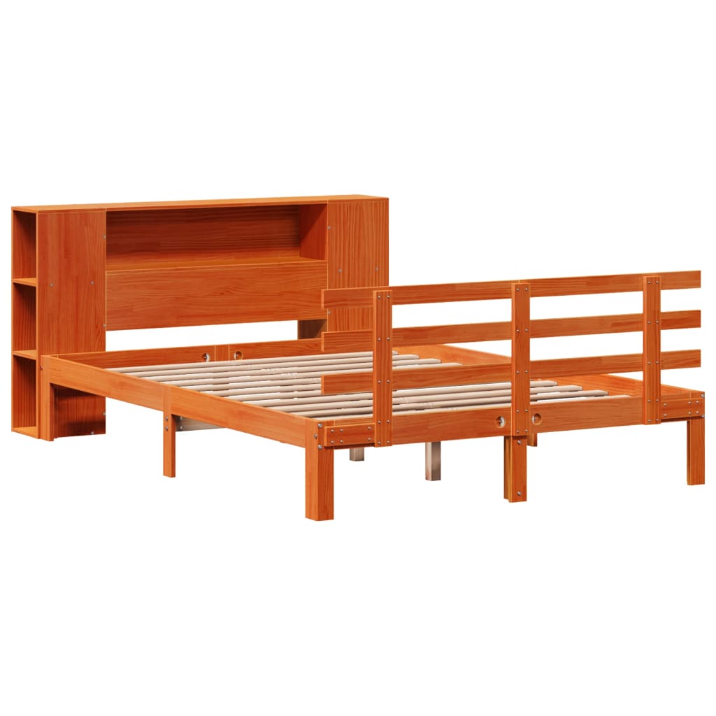 Krevet s regalom za knjige bez madraca 140 x 190 cm od borovine