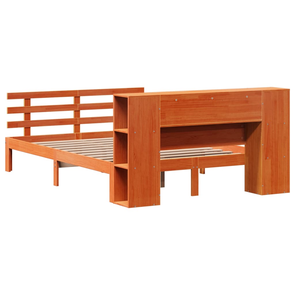 Krevet s regalom za knjige bez madraca 140 x 190 cm od borovine