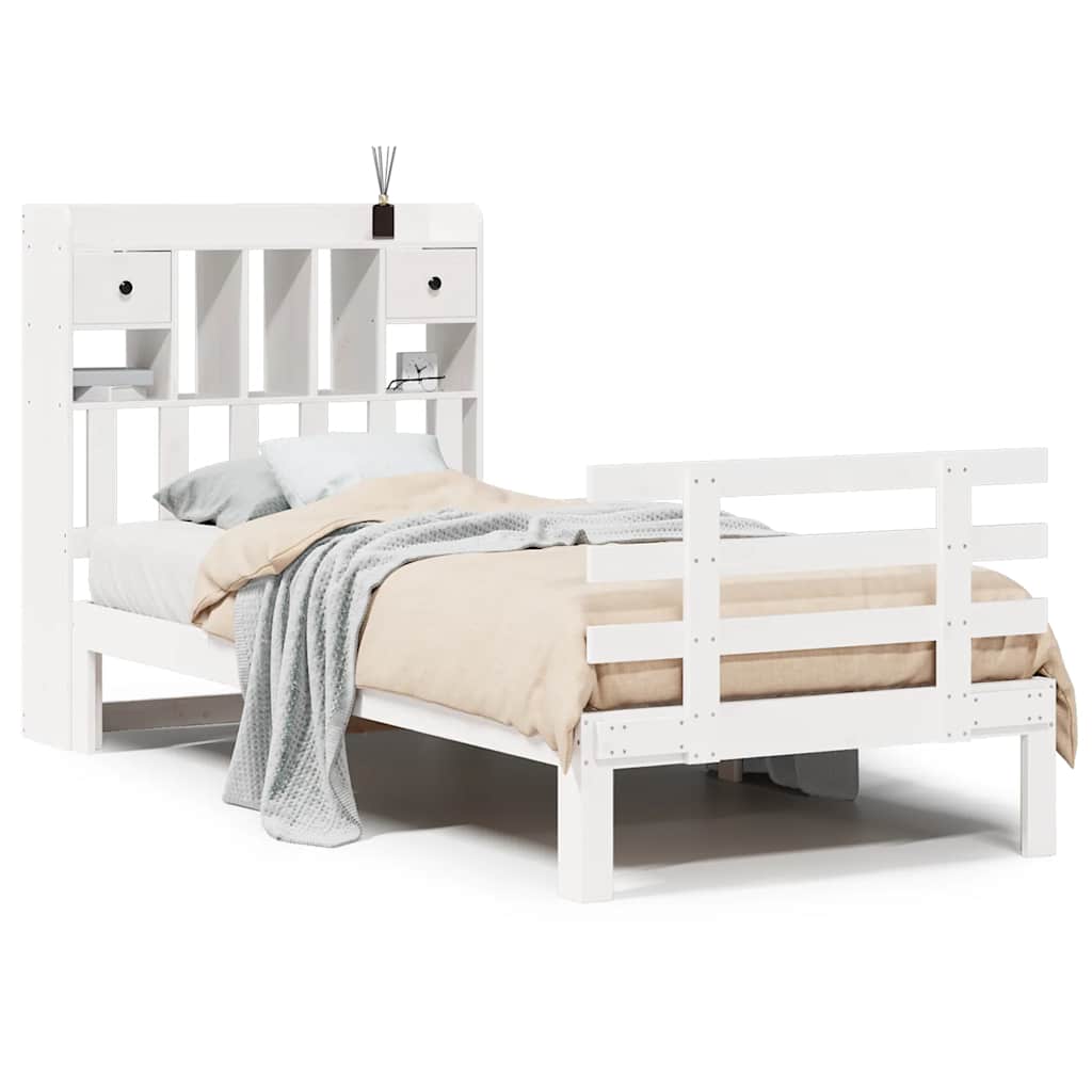 Krevet s regalom za knjige bez madraca bijeli 75x190cm borovina
