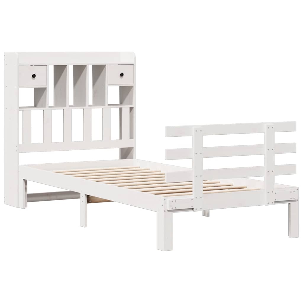 Krevet s regalom za knjige bez madraca bijeli 75x190cm borovina