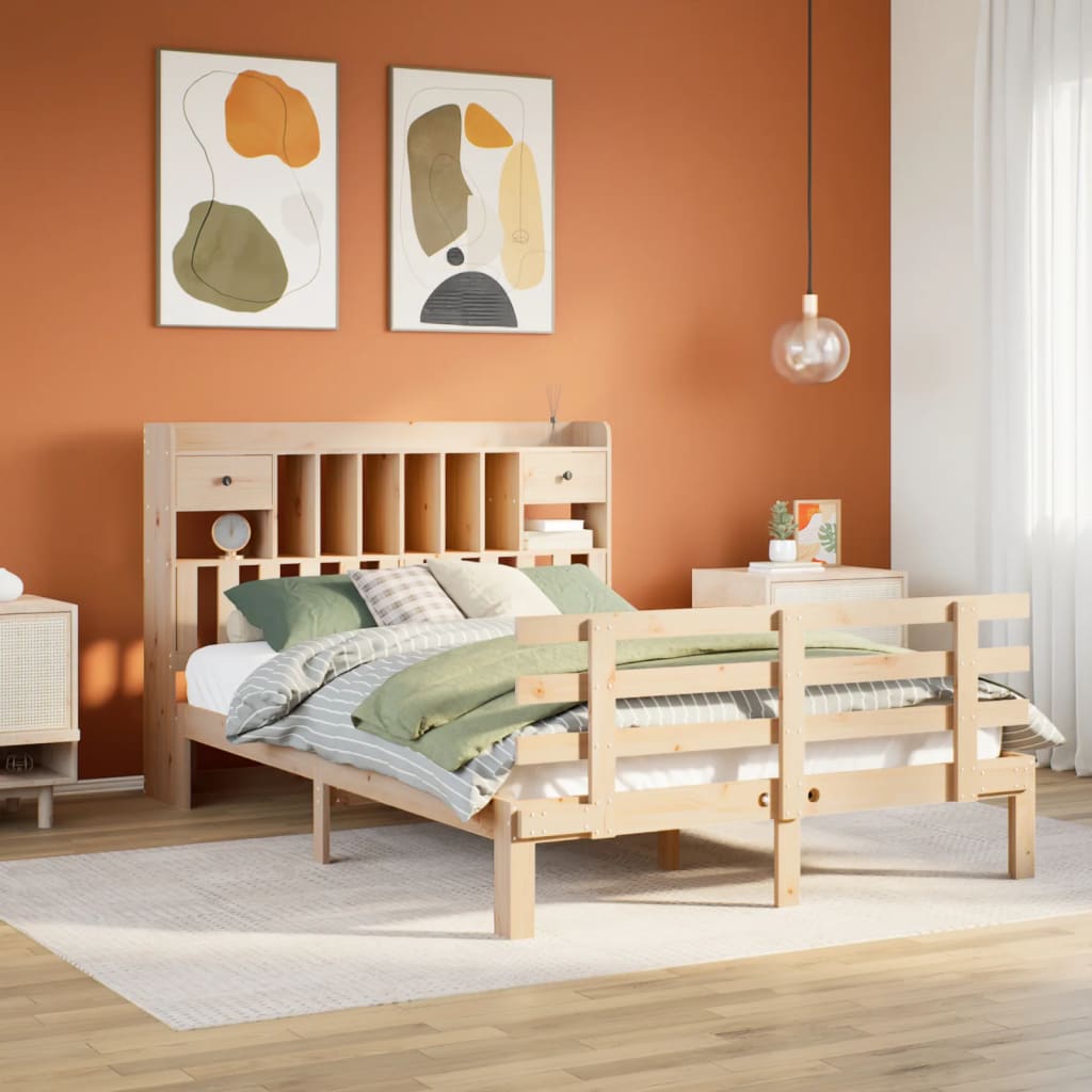 Krevet s regalom za knjige bez madraca 140x190 cm od borovine