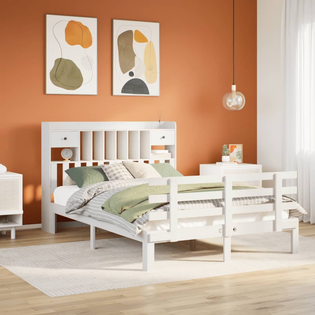 Krevet s regalom z knjige bez madraca bijeli 150x200cm borovina