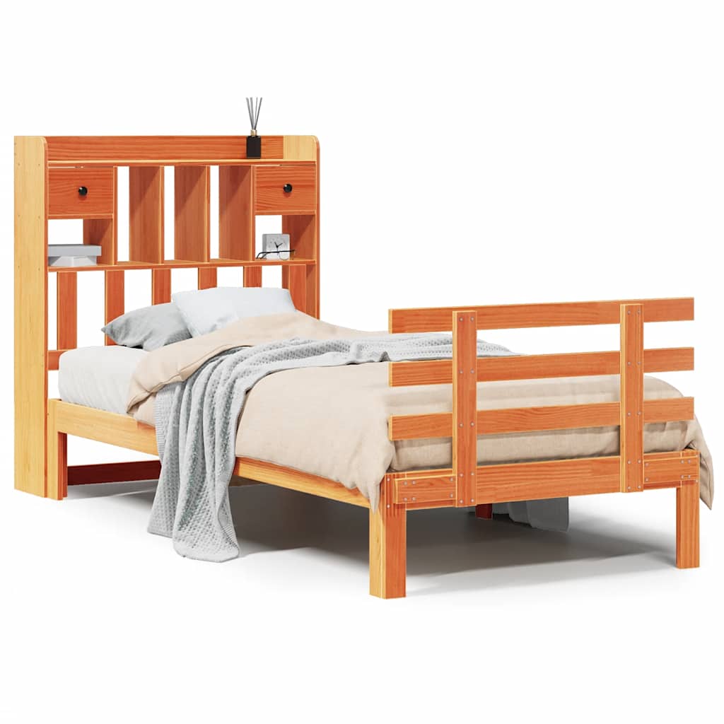 Krevet s regalom za knjige bez madraca 75 x 190 cm od borovine