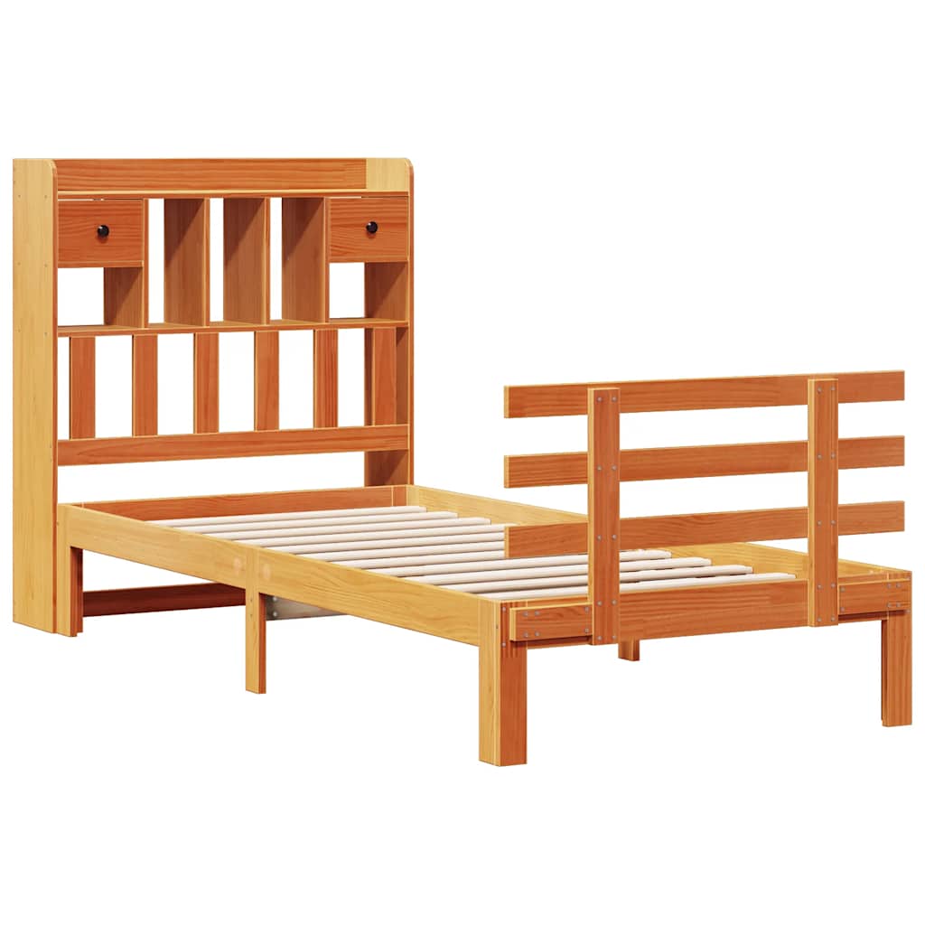 Krevet s regalom za knjige bez madraca 75 x 190 cm od borovine