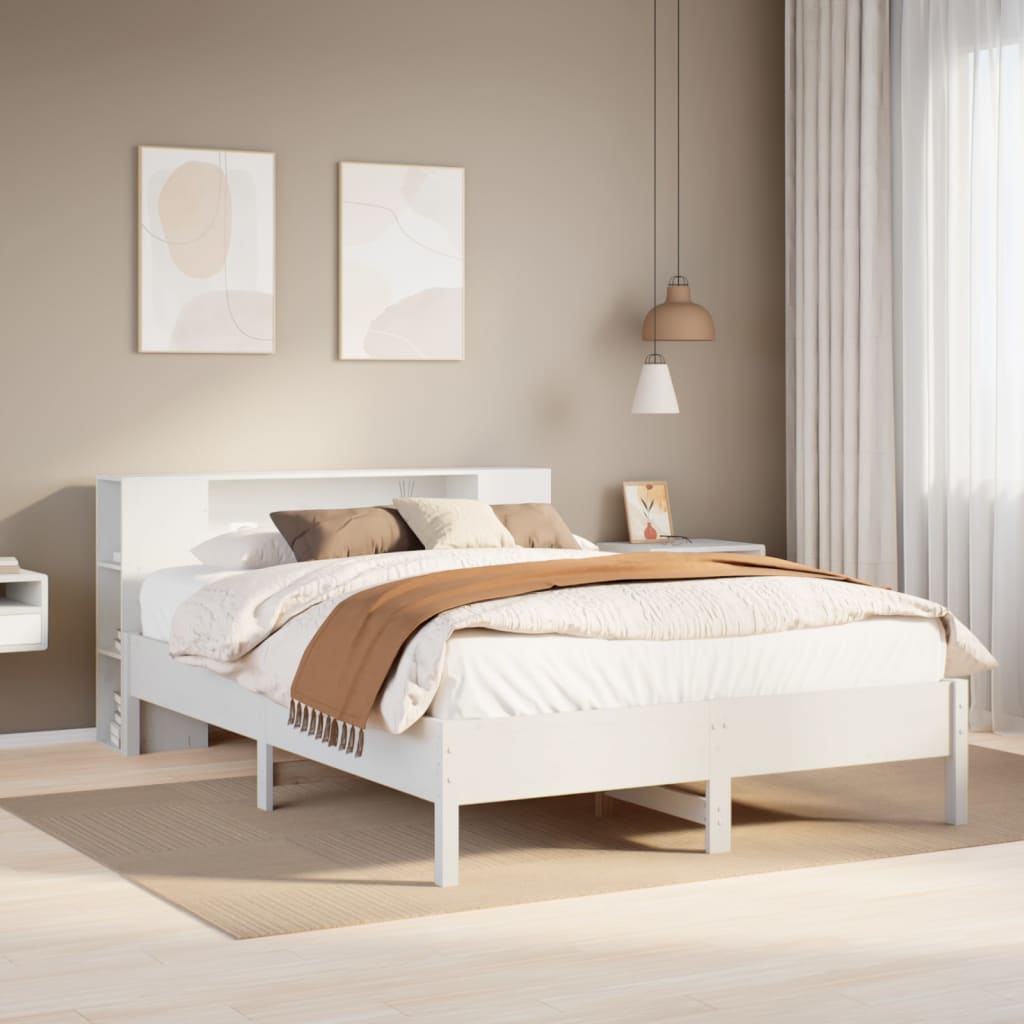 Krevet s regalom z knjige bez madraca bijeli 150x200cm borovina