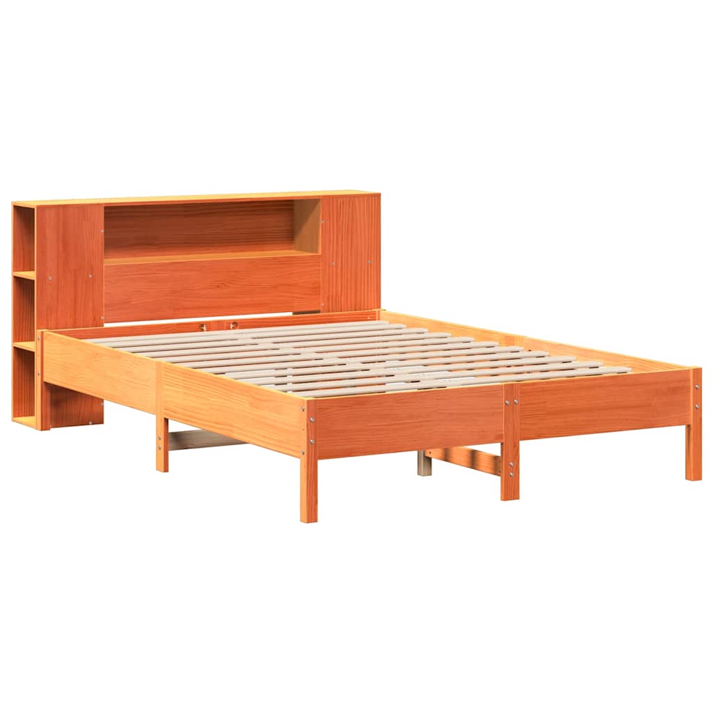 Krevet s regalom za knjige bez madraca 140 x 190 cm od borovine