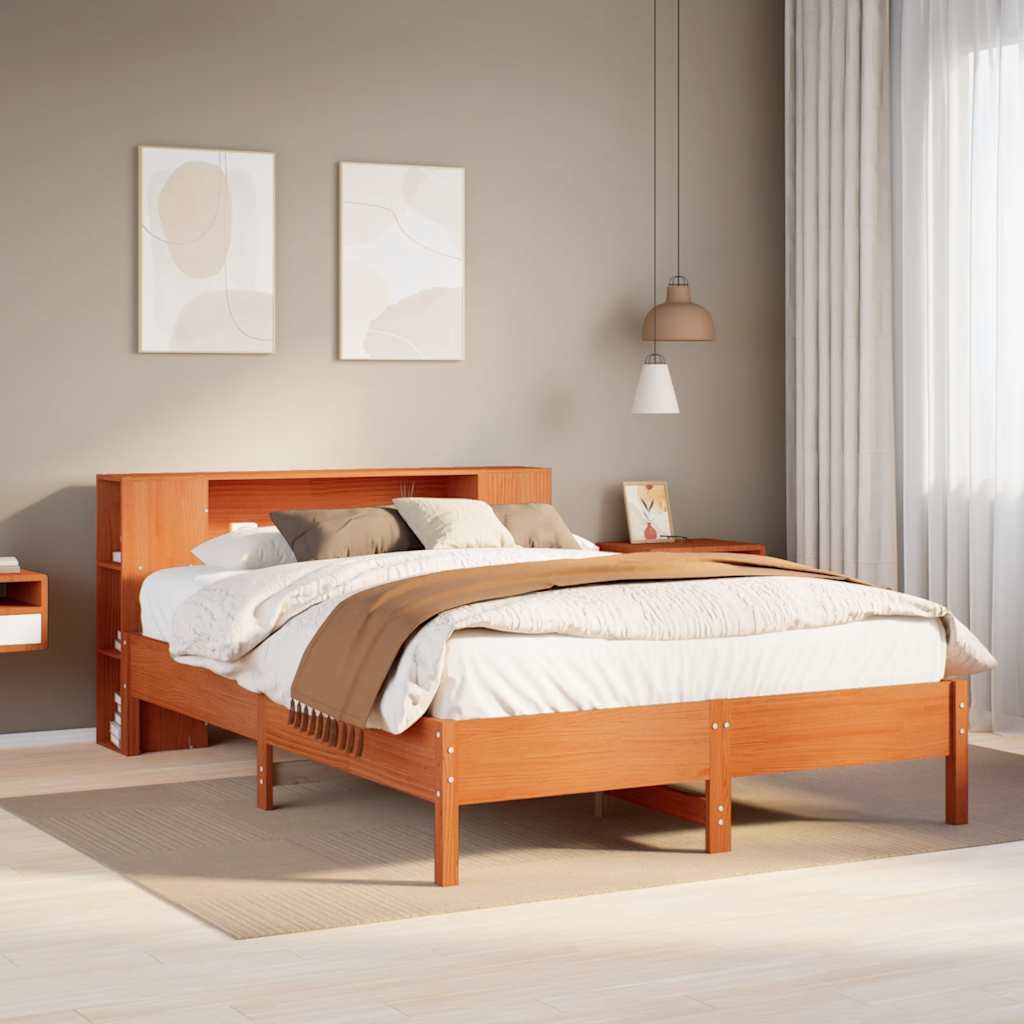 Krevet s regalom za knjige bez madraca 140 x 190 cm od borovine