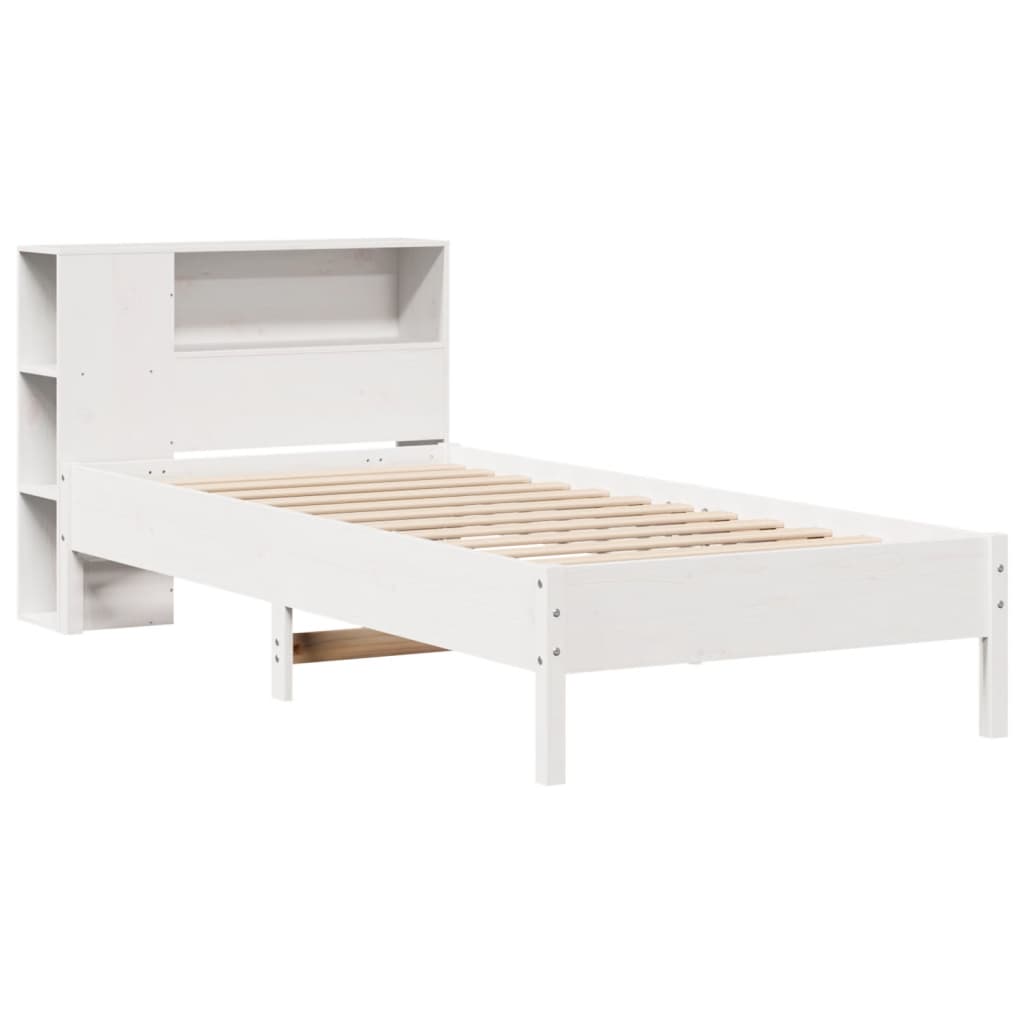 Krevet s regalom za knjige bez madraca bijeli 75x190cm borovina