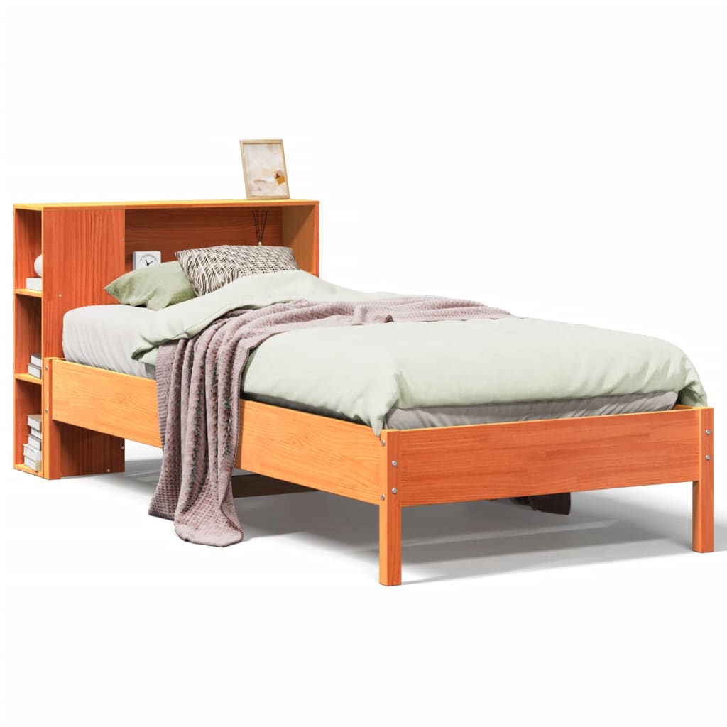 Krevet s regalom za knjige bez madraca 75 x 190 cm od borovine