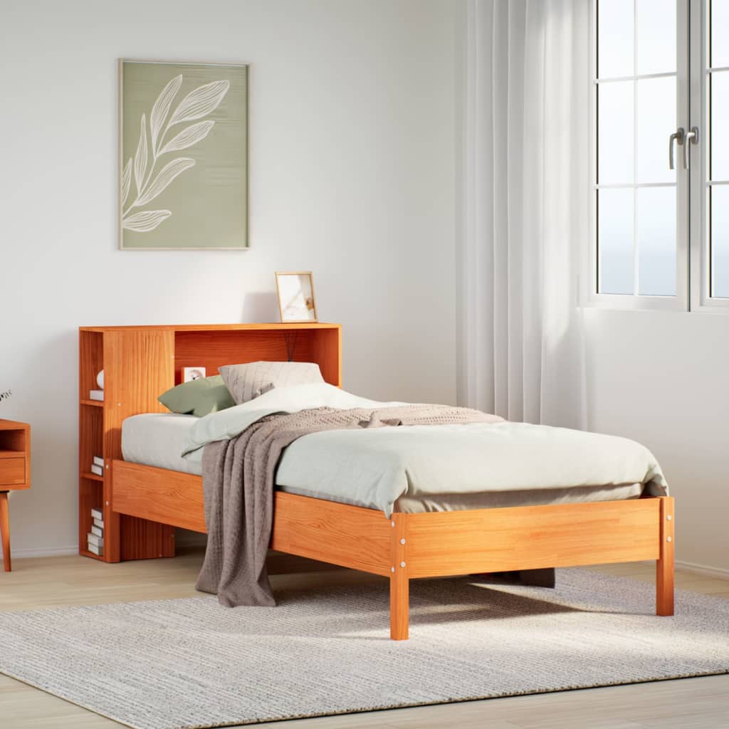 Krevet s regalom za knjige bez madraca 75 x 190 cm od borovine