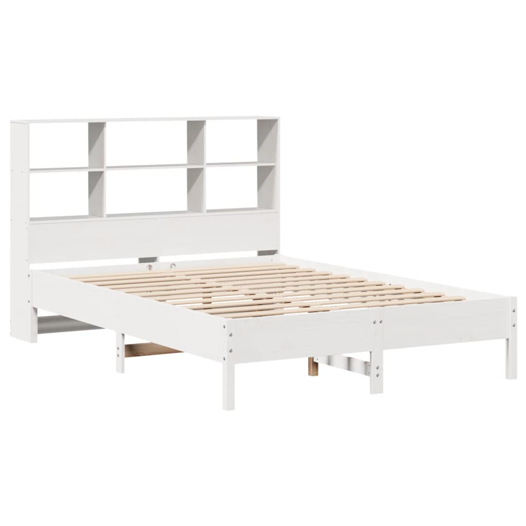 Krevet s regalom z knjige bez madraca bijeli 140x190cm borovina