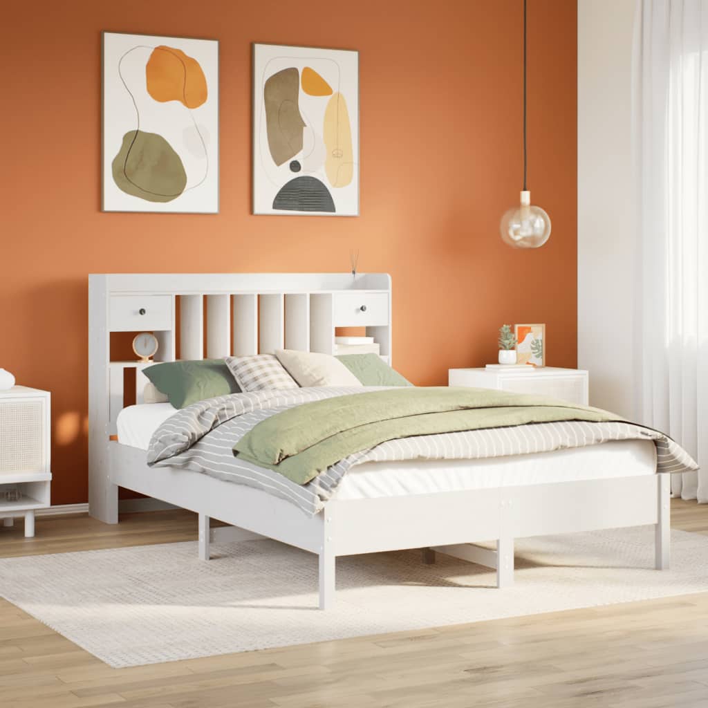 Krevet s regalom z knjige bez madraca bijeli 140x190cm borovina